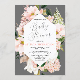 Invitation baby shower d'aquarelle florale de printemps rose