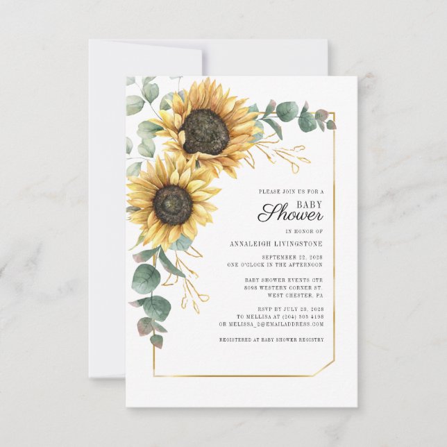 Invitation Baby shower d'aquarelle florale de tournesol (Devant)