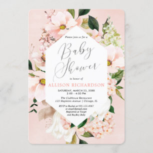 Invitation baby shower d'aquarelle florale dorée rose