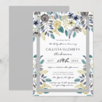 Baby shower d'aquarelle florale gris moderne