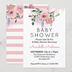 Invitation Baby shower d'aquarelle florale gris rose pâle
