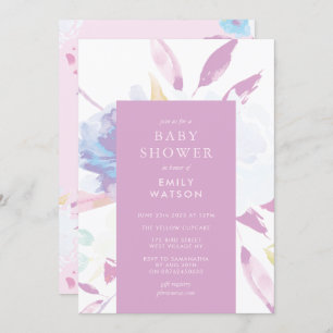 Invitation Baby shower d'aquarelle florale moderne violet