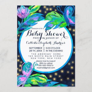 Invitation Baby shower d'aquarelle florale papillon de la Mar