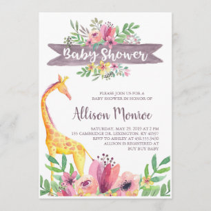 Invitation Baby shower d'aquarelle florale Safari Giraffe
