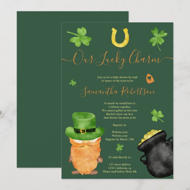 Invitation Baby shower d'aquarelle Green St Patrick par la po (Devant / Derrière)