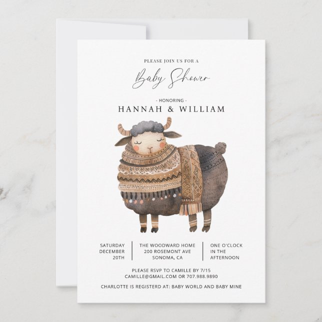 Invitation Baby shower d'aquarelle hiver (Devant)