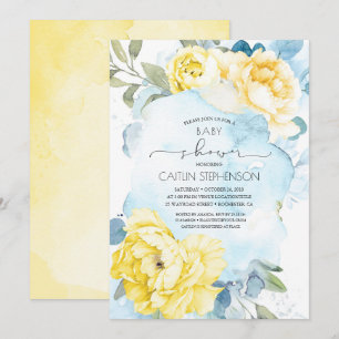Invitation Baby shower d'aquarelle jaune et bleu