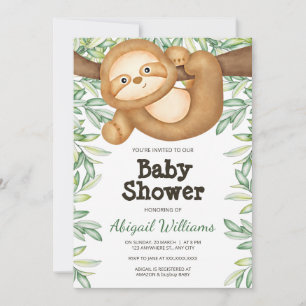 Invitation Baby shower d'aquarelle Jungle Sloth Green