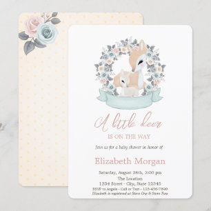 Invitation Baby shower d'aquarelle Little Deer Flowers