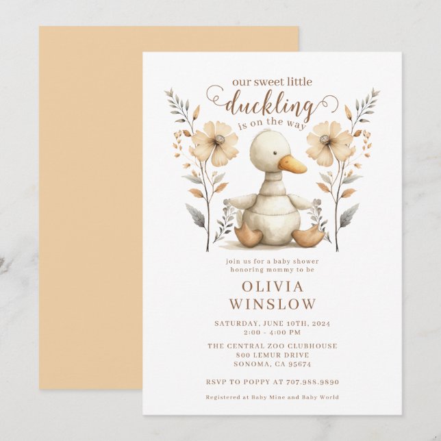 Invitation Baby shower d'aquarelle Little Duckkling (Devant / Derrière)