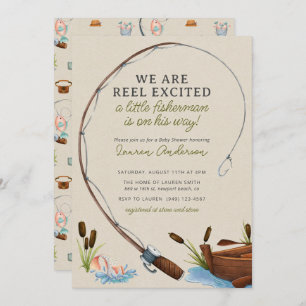 Invitation Baby shower d'aquarelle Little Fisherman Adventure