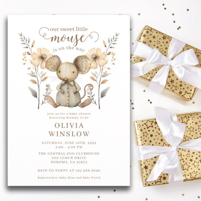 Invitation Baby shower d'aquarelle Little Mouse (Créateur téléchargé)