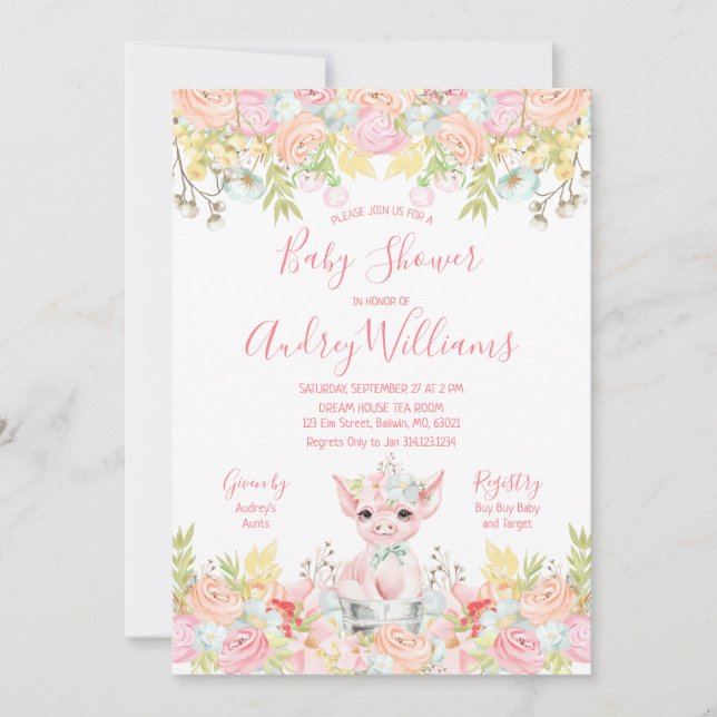 Invitation Baby shower d'aquarelle Little Piggy (Devant)
