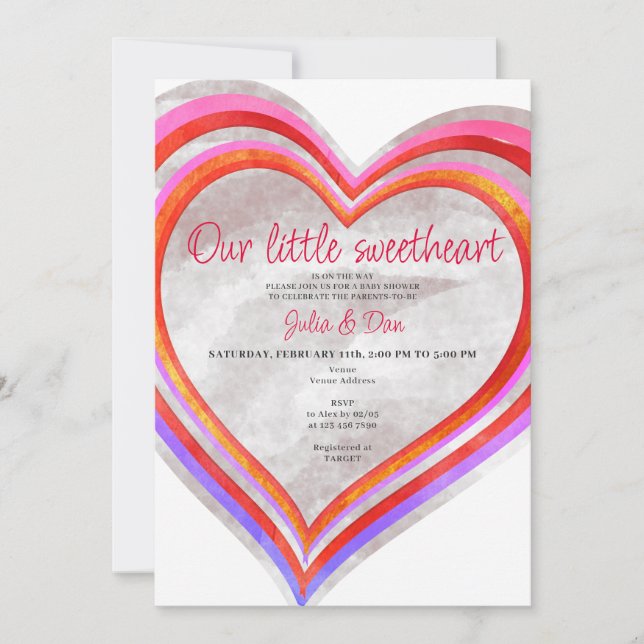 Invitation Baby shower d'aquarelle Little Sweetheart Valentin (Devant)
