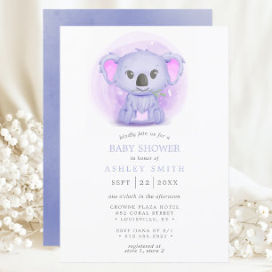Invitation Baby shower d'aquarelle mauve Koala mignonne Whims