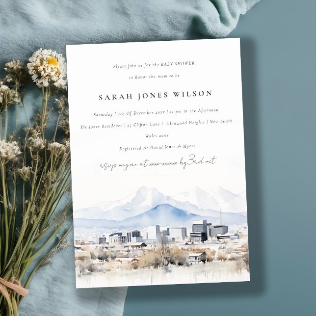 Invitation Baby shower d'aquarelle minimal Salt Lake City Uta (Créateur téléchargé)