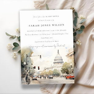 Invitation Baby shower d'aquarelle minimal Washington DC, USA