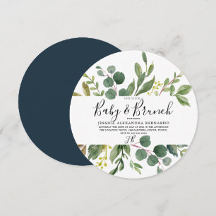 Invitation Baby shower d'aquarelle moderne en feuilles vertes