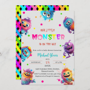 Invitation Baby shower d'aquarelle moderne Little Monsters In