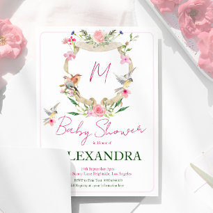 Invitation Baby shower d'aquarelle Monogram Floral Crest