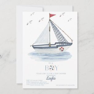 Invitation Baby shower d'aquarelle nautique