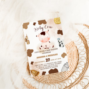 Invitation Baby shower d'aquarelle neutre de la vache Sainte