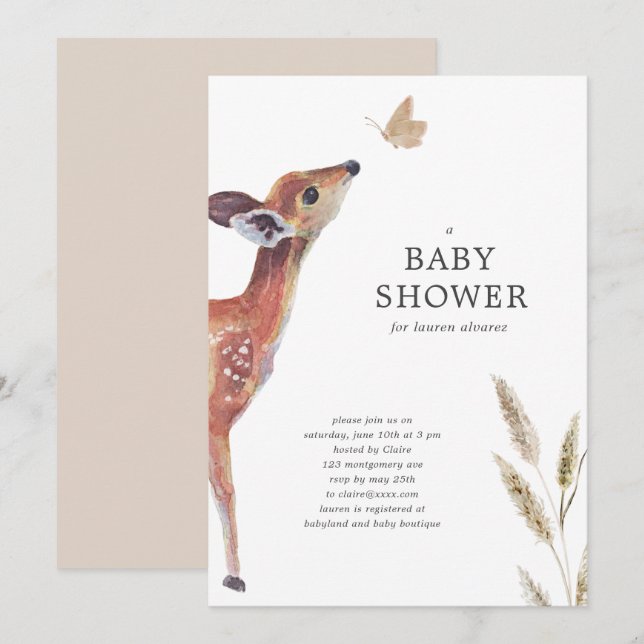 Invitation Baby shower d'aquarelle neutre pour les femmes (Devant / Derrière)
