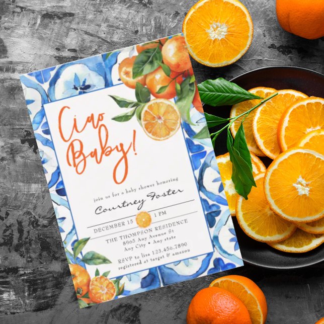 Invitation Baby shower d'aquarelle orange italien (Créateur téléchargé)