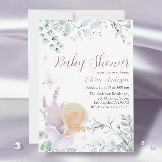 Invitation Baby shower d'aquarelle papillon et fleur