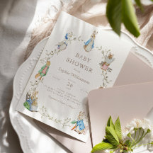 Baby shower d'aquarelle Peter Rabbit Greenery