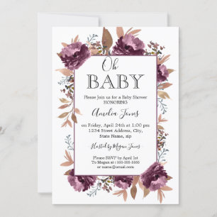 Invitation Baby shower d'aquarelle pourpre