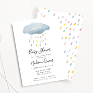 Invitation Baby shower d'aquarelle Rainbow Rain Cloud