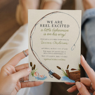 Invitation Baby shower d'aquarelle Reel Excité Fisherman