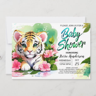 Invitation Baby shower d'aquarelle Roaring Pink Tiger