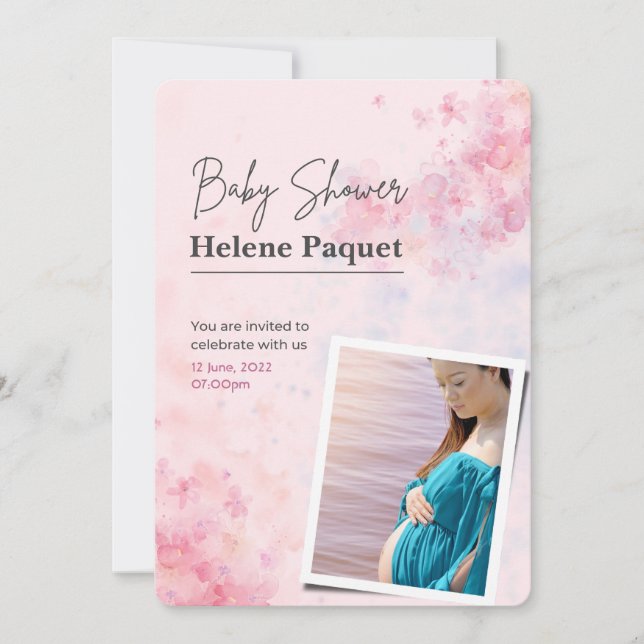 Invitation Baby shower d'aquarelle rose (Devant)