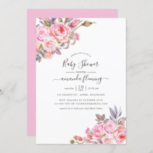 Invitation Baby shower d'aquarelle rose