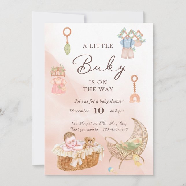 Invitation Baby shower d'aquarelle rose (Devant)