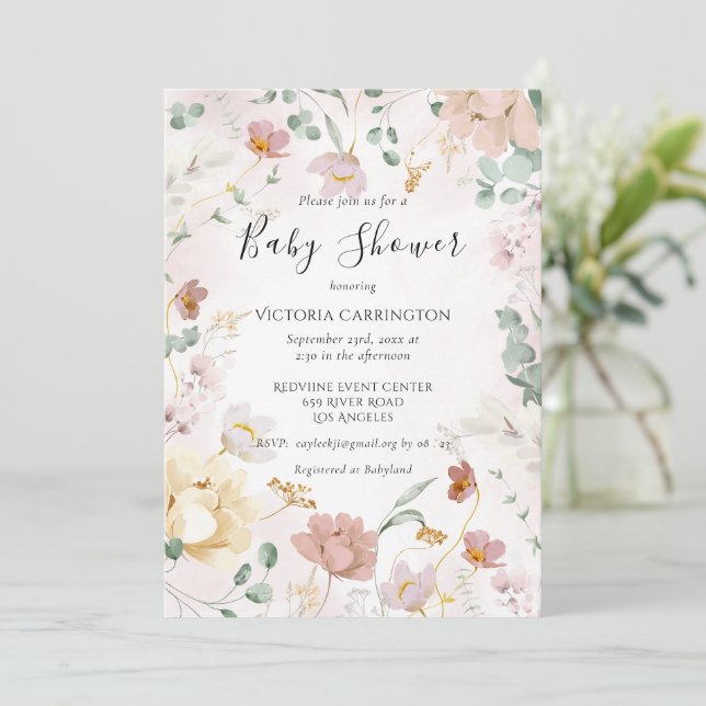 Invitation Baby shower d'aquarelle rose (Debout devant)