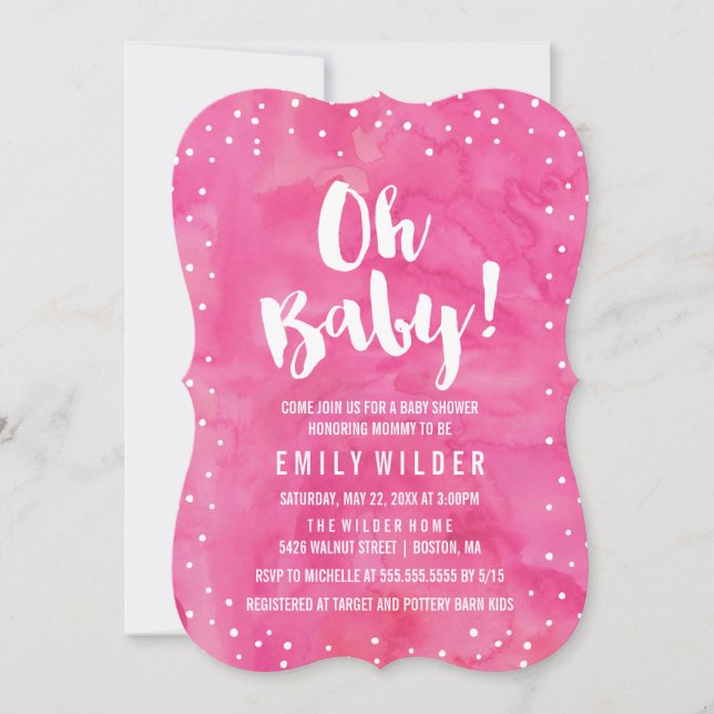 Invitation Baby shower d'aquarelle rose bébé (Devant)