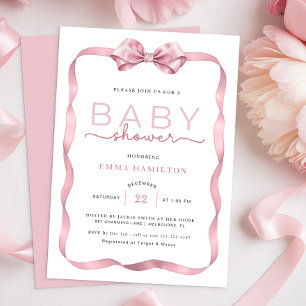Invitation Baby shower d'aquarelle rose Coquette Bow