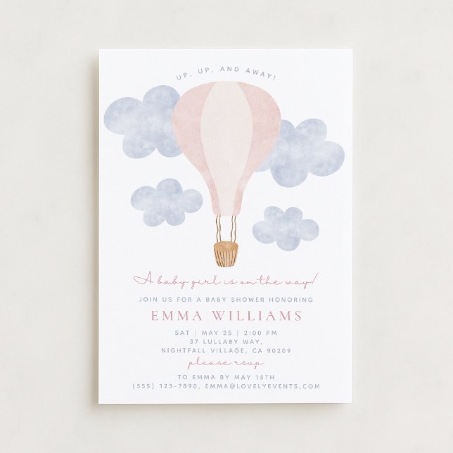 Invitation Baby shower d'aquarelle rose de ballon chaud (Créateur téléchargé)