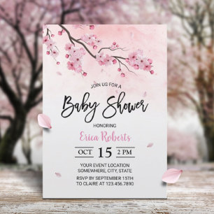 Invitation Baby shower d'aquarelle rose fleurs cerise