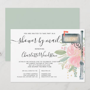 Invitation baby shower d'aquarelle rose florale par boîte aux