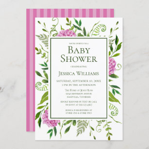 Invitation Baby shower d'aquarelle rose Hydrangeas