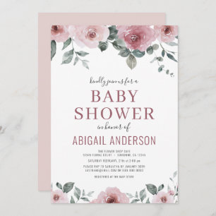 Invitation Baby shower d'aquarelle rose Rose