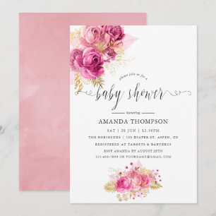 Invitation Baby shower d'aquarelle Rose rose et or