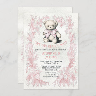 Invitation Baby shower d'aquarelle rose Teddy Bear Toile
