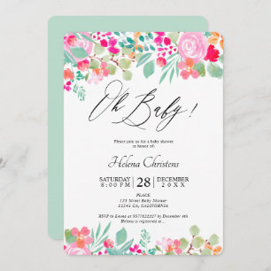 Invitation Baby shower d'aquarelle rose vif