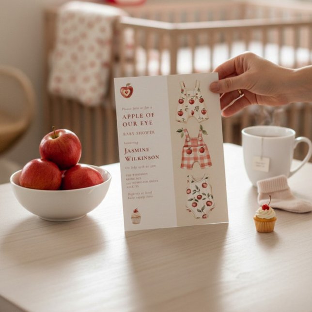 Invitation Baby shower d'aquarelle rouge Apple (Créateur téléchargé)