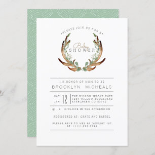 Invitation Baby shower d'aquarelle rustique Antler